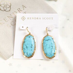 Kendra Scott Vintage Gold Etch Frame Earrings 🌼 Variegated Turquoise
